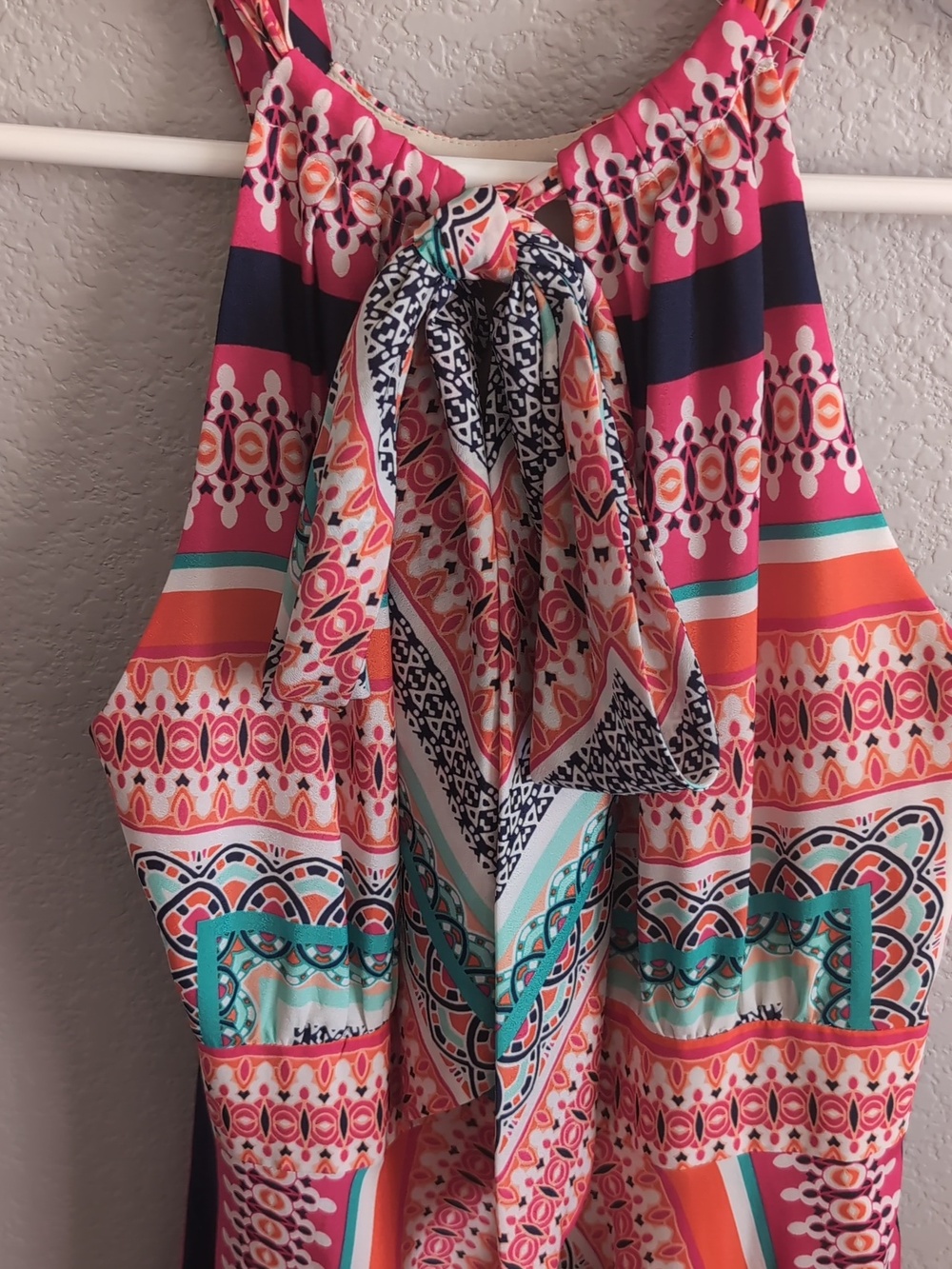 Eliza J Orange & Pink Halter Style Maxi Sun Dress With Tie - Picture 7 of 8